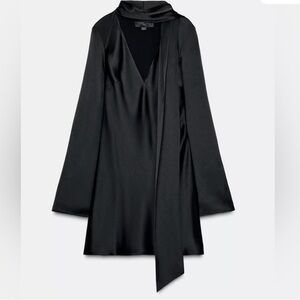 NWT Black Satin Neck Scarf Mini Dress